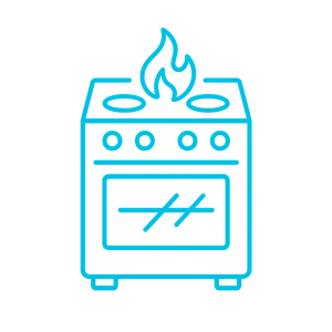 Cocina con hornillas activas y horno eléctrico