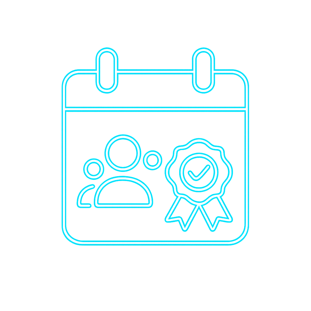 Calendario con insignia de verificación y equipo técnico