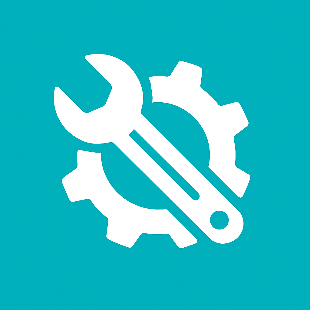 Ícono de engranaje con llave inglesa sobre fondo azul