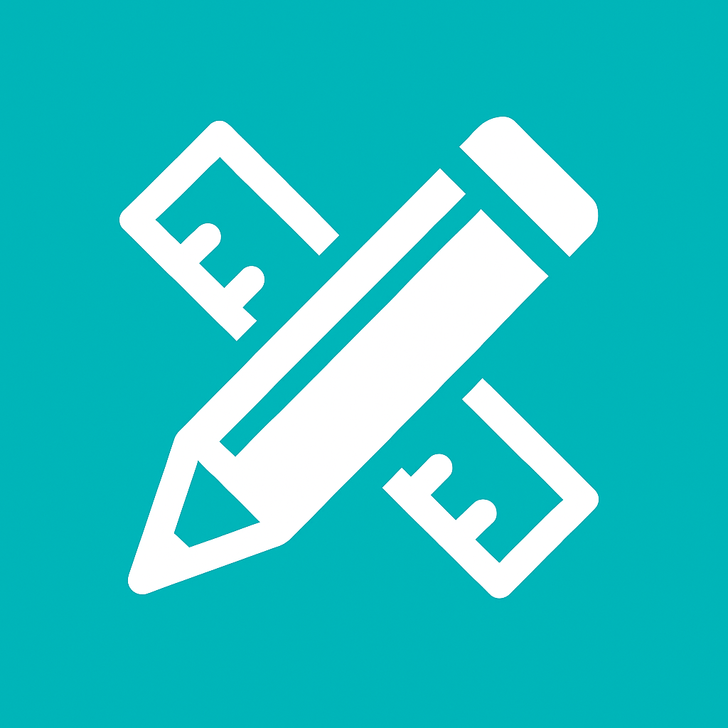 Ícono de regla y lápiz cruzados sobre fondo turquesa