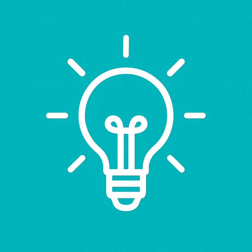 Ícono de bombilla iluminada sobre fondo azul